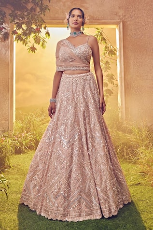 Aneesh Agarwaal Pastel Hand Embroidered Bridal Lehenga Set 