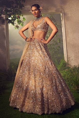 Aneesh Agarwaal Circular Motifs Embroidered Bridal Lehenga Set 