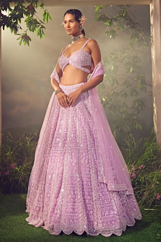 Aneesh Agarwaal Pastel Sequin Hand Embroidered Bridal Lehenga Set 