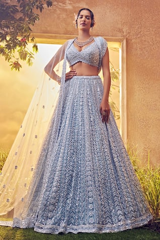 Aneesh Agarwaal Linear Hand Embroidered Bridal Lehenga Set 