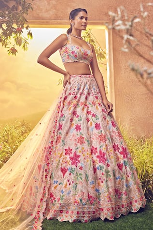 Aneesh Agarwaal Foliage Sequin Embellished Bridal Lehenga Set 