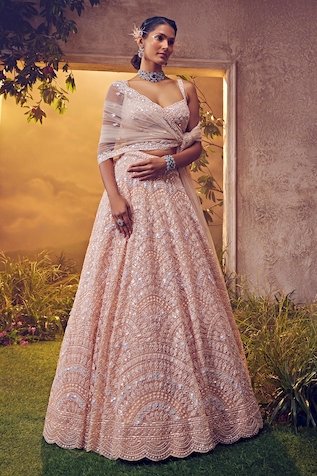 Aneesh Agarwaal Scallop Sequin Embroidered Bridal Lehenga Set