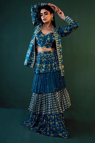 Suave Aasmani Embellished Jacket Lehenga Set 