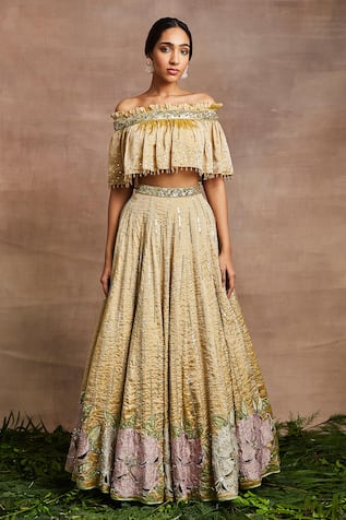 Sue Mue Naaz Embroidered Off-Shoulder Top & Lehenga Set 