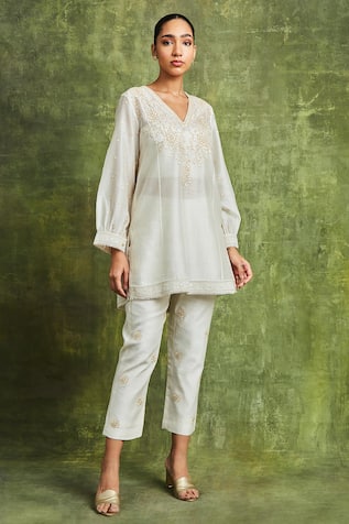 Sue Mue Sara Dori Embroidered Top & Pant Set 