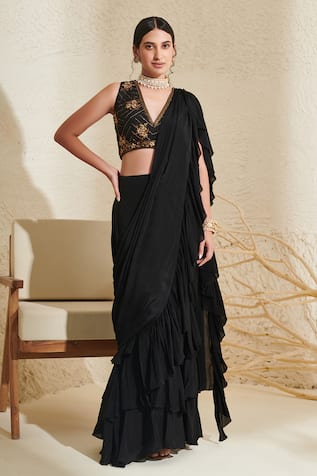 Flamingo the label Pre-Stitched Ruffle Saree With Blouse 