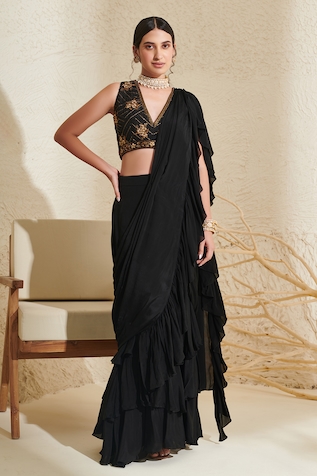 Flamingo the label Pre-Stitched Ruffle Saree With Blouse