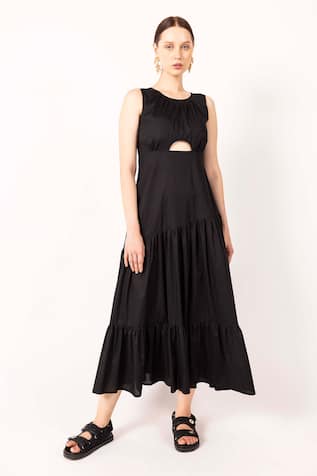 SHIMONA Solid Cut-Out Dress 