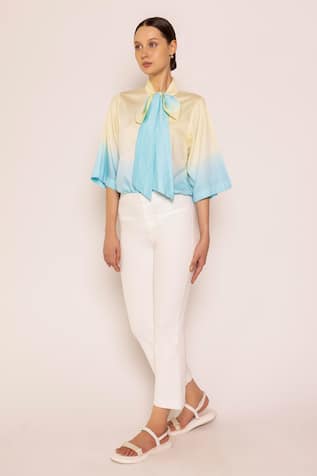 SHIMONA Iris Water Shaded Bow Tie Shirt 