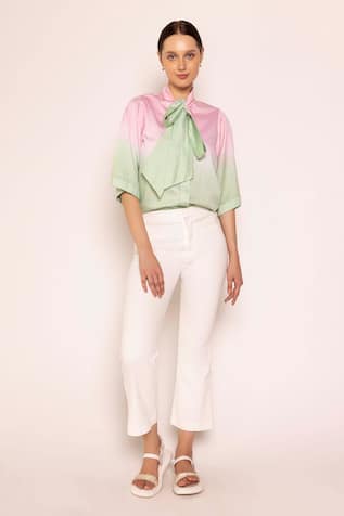 SHIMONA Front Bow Tie-Up Shirt 