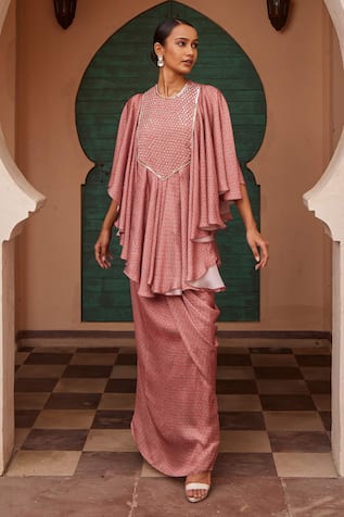 Nidhika Shekhar Printed Draped Kurta & Cowl Skirt Set 