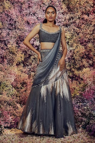 Shilpi Gupta Shadow Embroidered Pre-Draped Skirt Saree With Blouse 