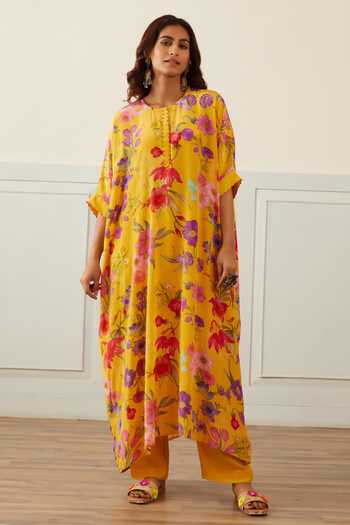 House Of Pink Floral Print Kaftan & Pant Set 