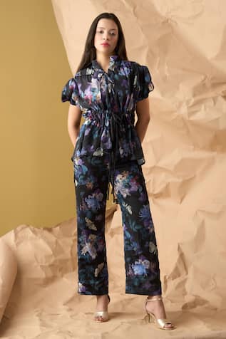 Enness Studio Last Horizon Floral Print Gathered Top With Pant 