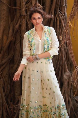 Gopi Vaid Amara Embroidered Waistcoat Flared Pant Set 