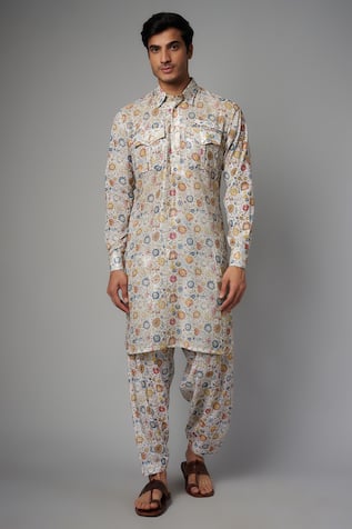 Rabani & Rakha Blossom Print Pathan Kurta With Salwar 