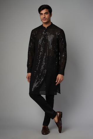 Rabani & Rakha Grid Sequin Jaal Embroidered Kurta Set 