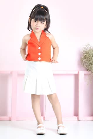 The Little Celebs Solid Waistcoat With Skirt 