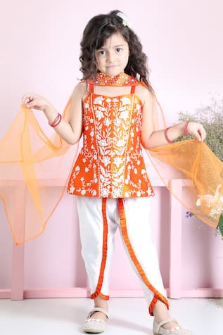 The Little Celebs Floral Embroidered Kurta Dhoti Pant set 