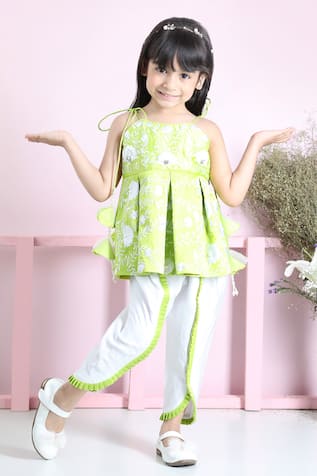 The Little Celebs Embroidered Peplum Kurta With Dhoti Pant set 