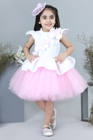 The Little Celebs Floral Applique Two Tone Dress 