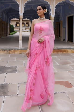 Geroo Jaipur Hand-Painted Saree With Unstitched Blouse Fabric