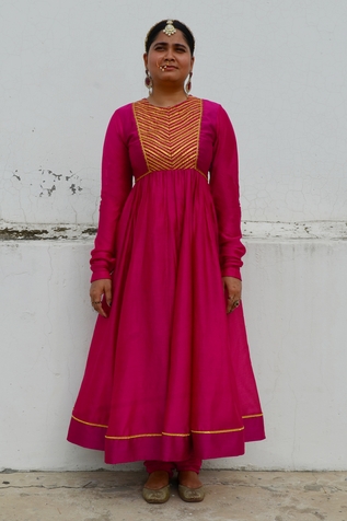 AHMEV Kyra Chanderi Yoke Embellished Anarkali Set