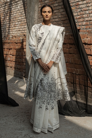 AHMEV Ivy Chanderi Floral Block Print Saree