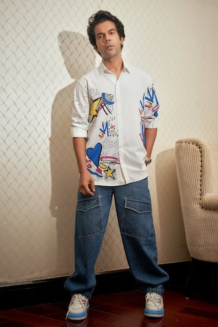 Nautanky Gardenia Placement Doodle Print Shirt 