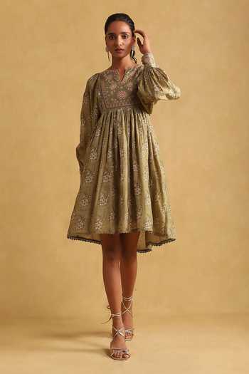 Ritu Kumar Floral Print & Embroidered Dress 