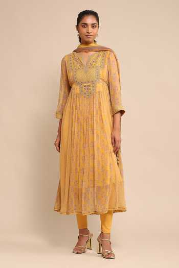 Ritu Kumar Floral Embroidered Yoke Anarkali Set 