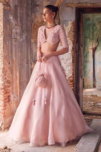 Labelmayaa Floral Embroidered Blouse Lehenga Set 