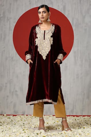 Paisley Embroidered Pheran & Pant Set 