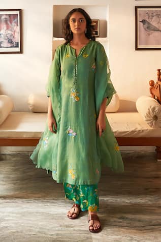 Label Earthen Jhumka Sitara Phool Embroidered Kurta Set 