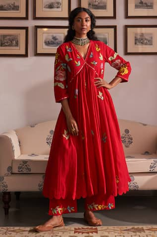 Label Earthen Gul Ashaefi Embroidered Anarkali & Pant Set 