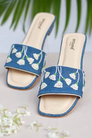 Gardenia Embroidered Denim Sliders 