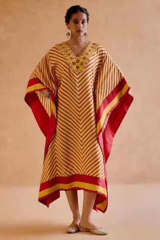 Amisha Kothari Mohini Embroidered Stripe Print Kaftan 