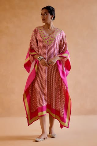 Amisha Kothari Mohini Stripe Print Embroidered Kaftan 