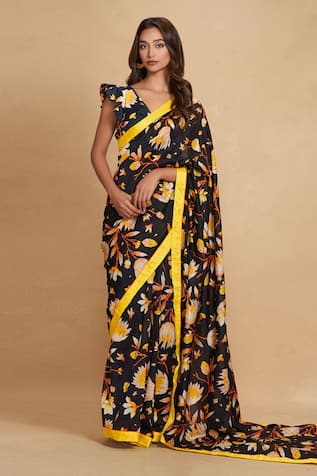 Gulabo by Abu Sandeep Chanderi Lotus Bloom Print Saree 