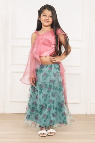 Pinkcow designs pvt ltd Hello Kitty Roseate Print Lehenga With Ruffled Blouse 