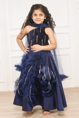 Pinkcow designs pvt ltd Velvet Lace Embellished Lehenga Blouse Set 