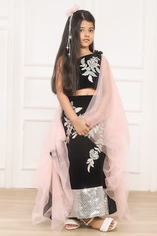 Pinkcow designs pvt ltd Sequin Bloom Patch Blouse Lehenga Set 