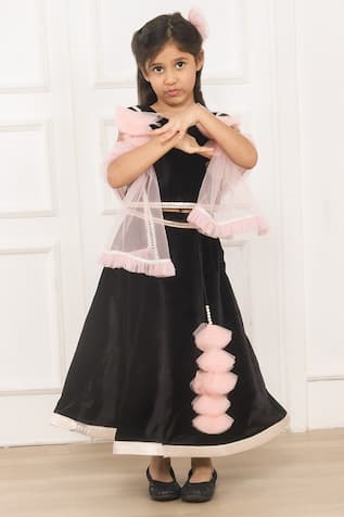 Pinkcow designs pvt ltd Velvet Tassel Embellished Lehenga Blouse Set 