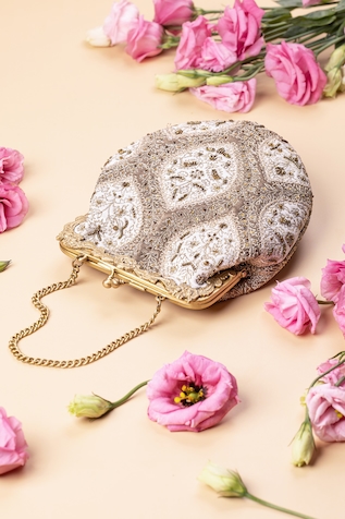 The Leather Garden White Floral Flap Sling Bag