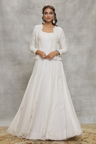 Aariyana Couture Mirror Embroidered Gown With Jacket 