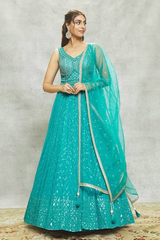 Aariyana Couture Sequin & Mirror Embellished Anarkali With Dupatta 