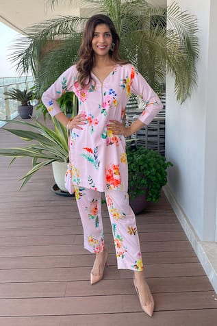 Floral Print Kurta Set For Kids