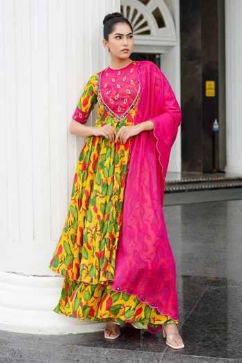 Ahi Clothing Floral Print Embroidered Anarkali Palazzo Set 