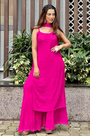 LABEL AISHWARYRIKA Evelyn Chikankari Embroidered Kurta Palazzo Set 