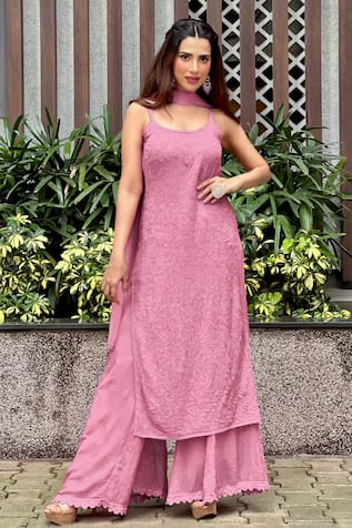 LABEL AISHWARYRIKA Sophia Chikankari Embroidered Kurta Palazzo Set 